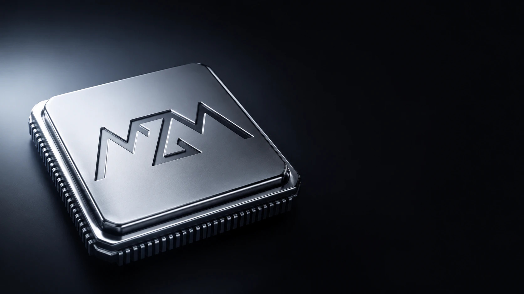 The Mozomay OS core - the Mozomay mark embossed on a processor.